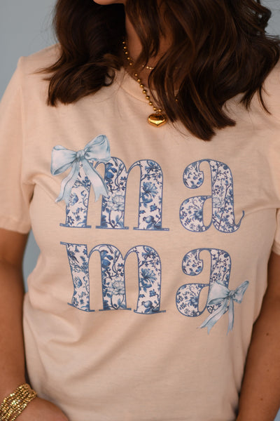 Mama Stacked Blue Floral Tee