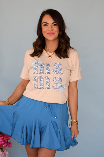 Mama Stacked Blue Floral Tee