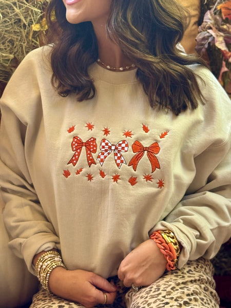 Fall Leaves & Bows Embroidered Sweatshirt