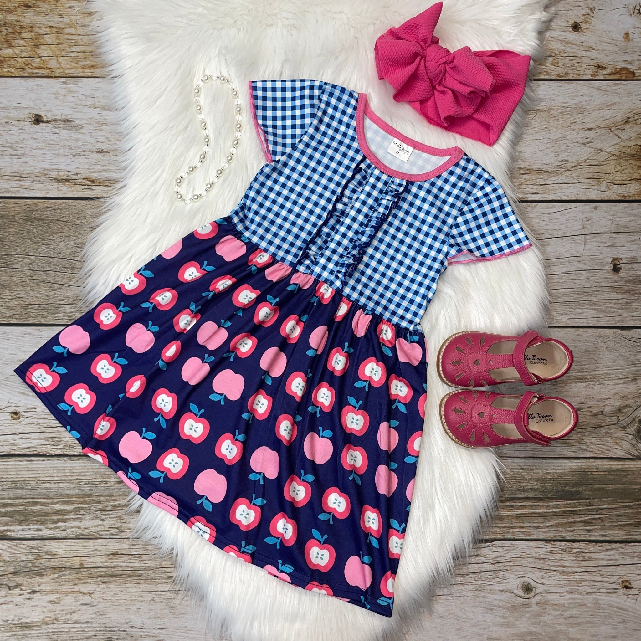 Back to School Pink Apples Cap Sleeve Dress