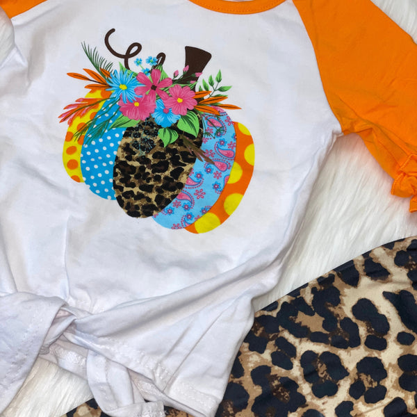 Pumpkin Ruffle Raglan with Leopard Print Leggings