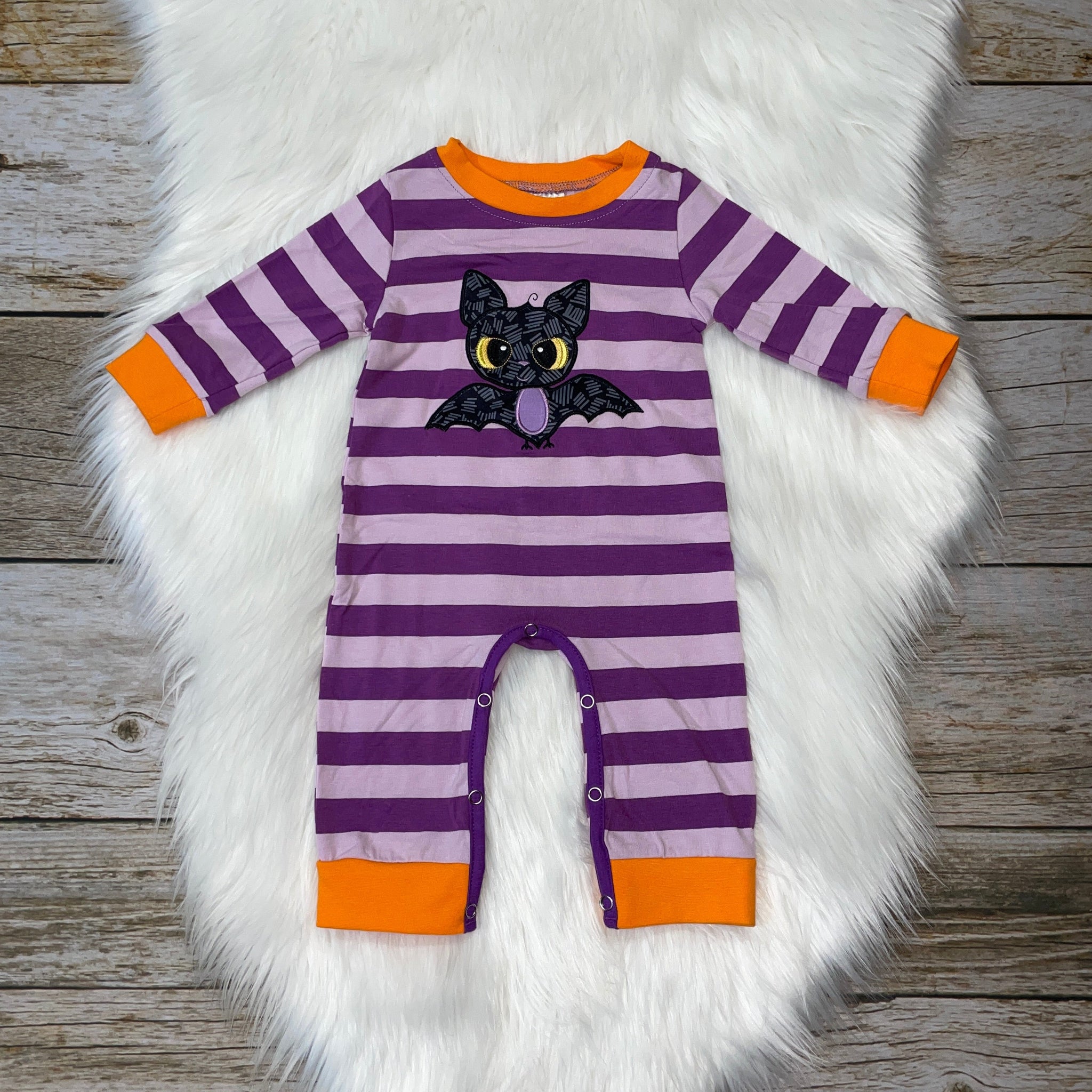 Embroidered Bat Purple & Orange Stripe Romper