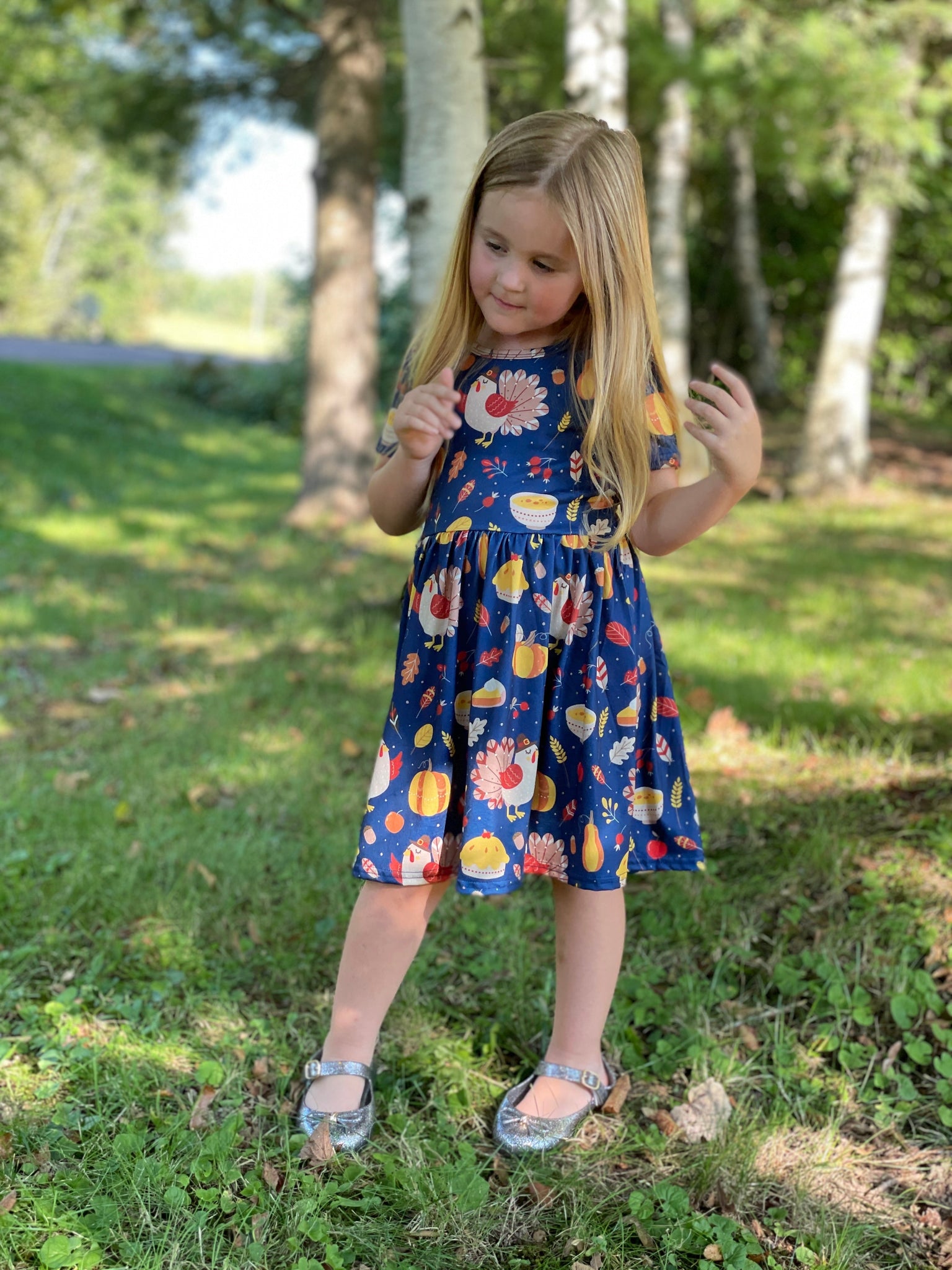 Navy Blue Thanksgiving Short Sleeve Dress