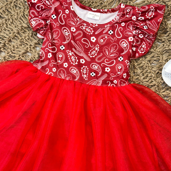 Red Paisley Bandana Printed Tulle Dress