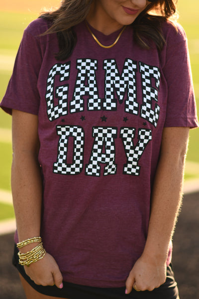 RTS Maroon Checkered Game Day Tee