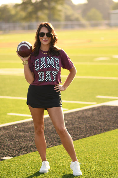 RTS Maroon Checkered Game Day Tee