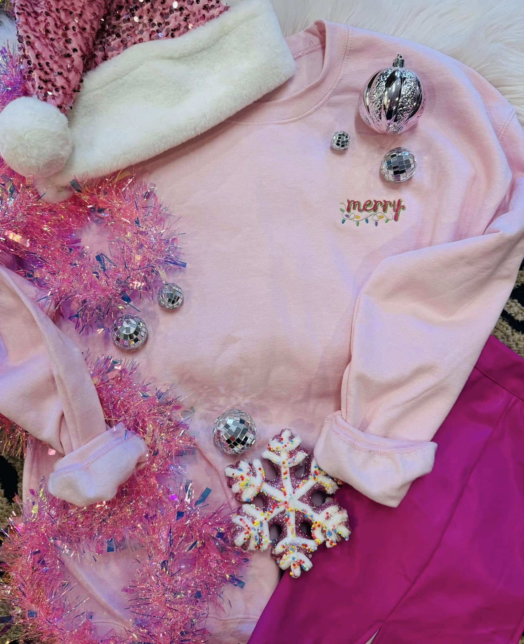 Merry Christmas Lights Embroidered Sweatshirt