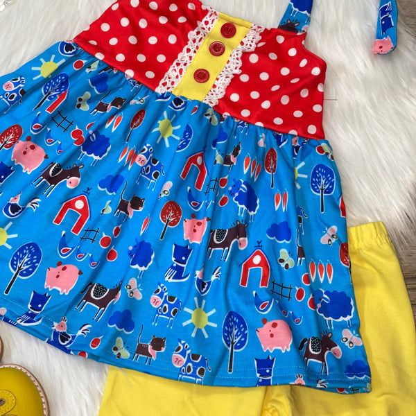 Blue & Yellow Farm Animals Halter Tunic and Capri Pant Set