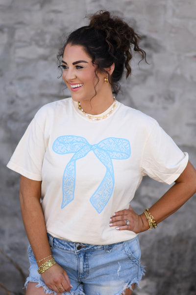 Light Blue Lace Bow tee
