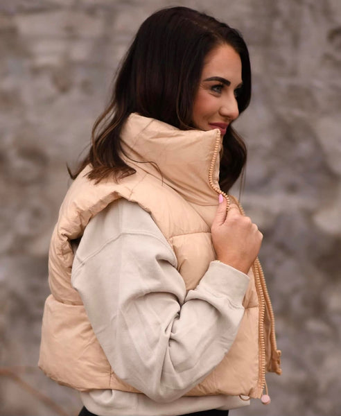 RTS Tan Cropped Puffer Vest