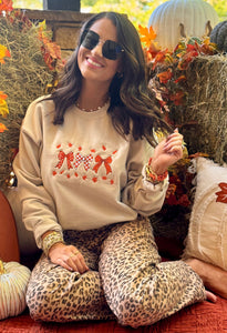 Fall Leaves & Bows Embroidered Sweatshirt