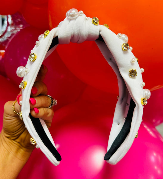 White Rhinestone Pearl Headband