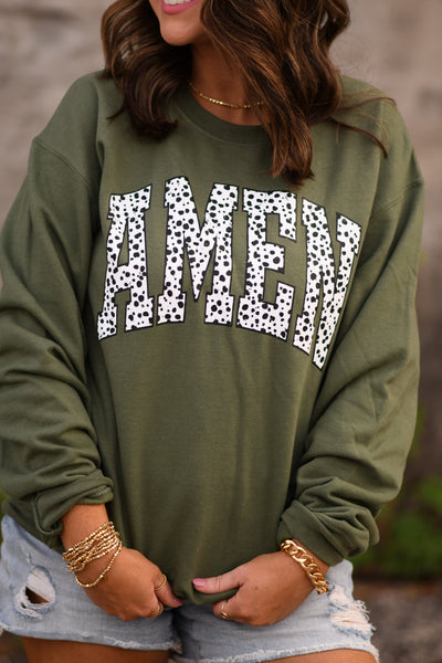 Dalmatian Amen Sweatshirt Olive Green