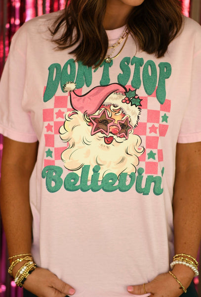 Don’t Stop Believin’ Santa Mommy & Me Tee