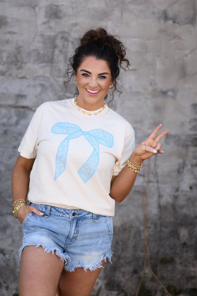 Light Blue Lace Bow tee