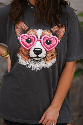 Corgi Faux Embrodery Tee