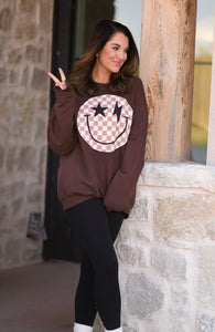 Star & Lightning Bolt Checkered Smiley Sweatshirt