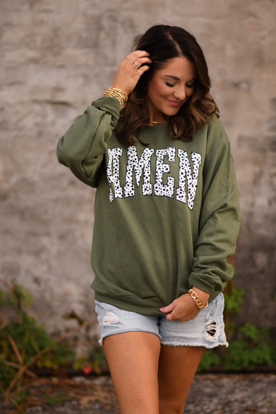 Dalmatian Amen Sweatshirt Olive Green