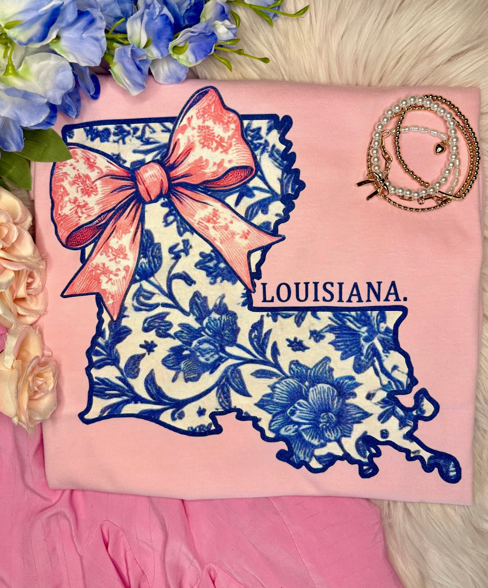 Louisiana Floral State Bow Tee