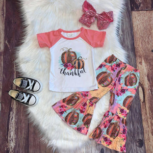 Thankful Leopard Pumpkin Raglan and Bells Set