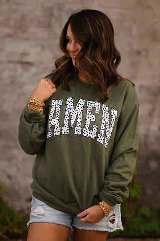Dalmatian Amen Sweatshirt Olive Green