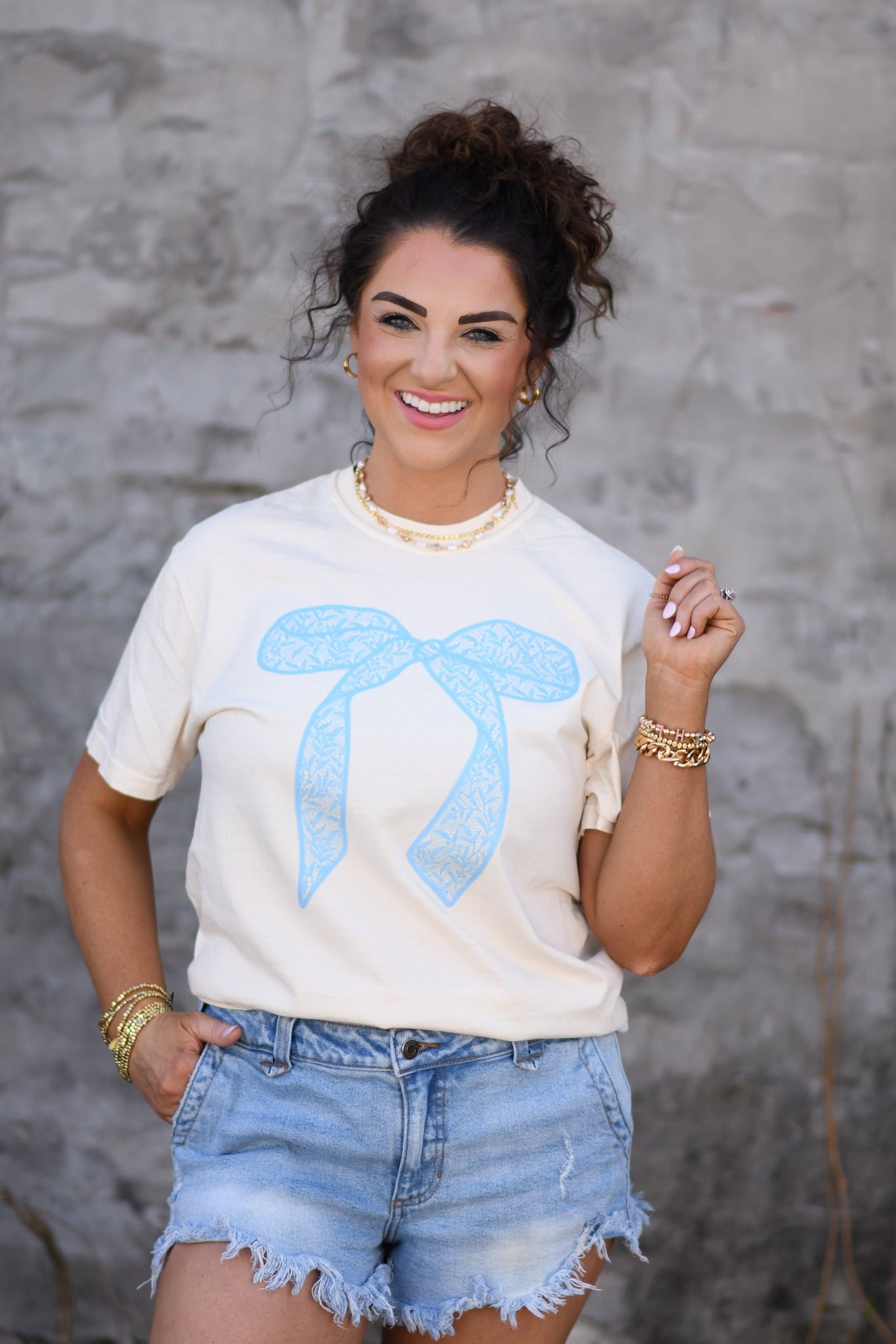 Light Blue Lace Bow tee