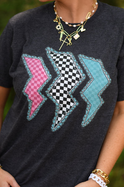 Western Checkered Lightning Bolts Tee
