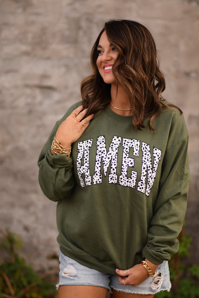 Dalmatian Amen Sweatshirt Olive Green