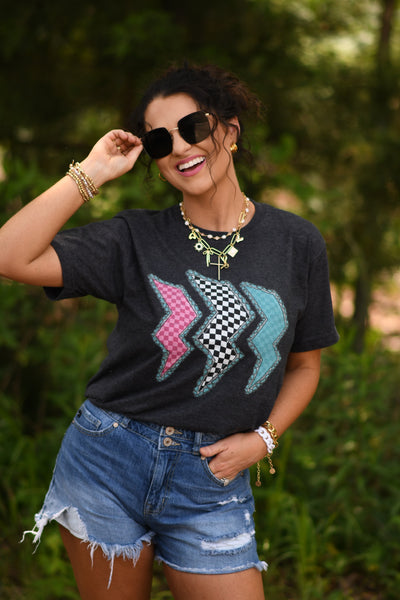Western Checkered Lightning Bolts Tee