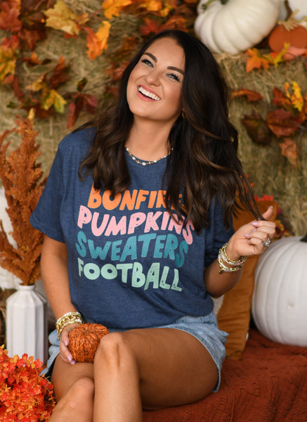 Bonfires Pumpkins Sweaters Football Tee