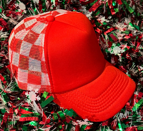 Red Checkered Trucker Hat