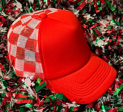 Red Checkered Trucker Hat