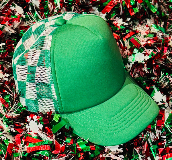 Green Checkered Trucker Hat