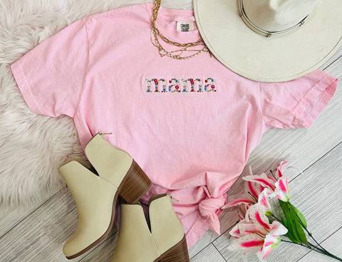 Mama Embroidered Floral Tee