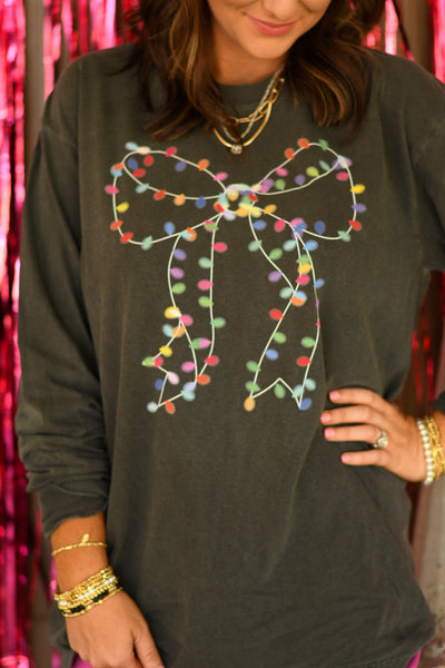 Christmas Lights Bow long sleeve tee