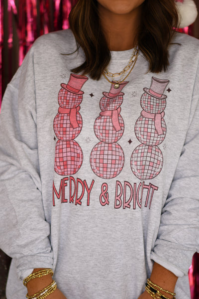 Merry & Bright discoball snowman long sleeve tee