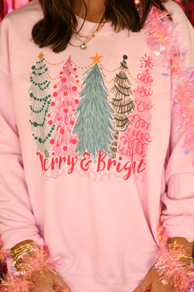 Merry & Bright pastel holiday tree sweatshirt