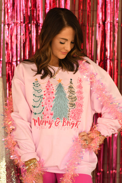 Merry & Bright pastel holiday tree sweatshirt