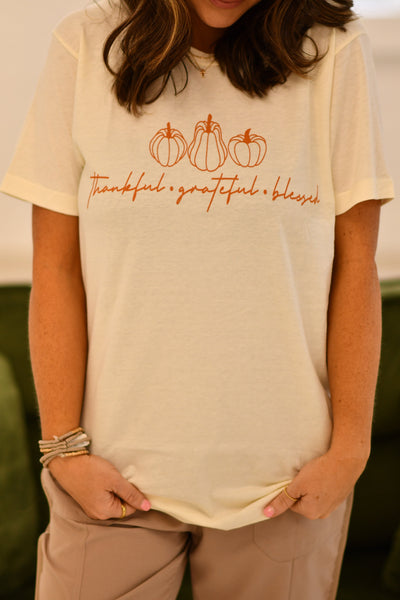 Grateful, Thankful, Blessed pumpkin tee