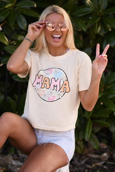 Flower Power Mama cropped tee