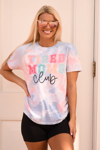 Tired Moms Club pastel tie-dyed tee