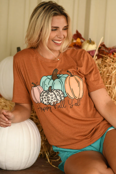 Happy Fall Y'all pastel pumpkin tee