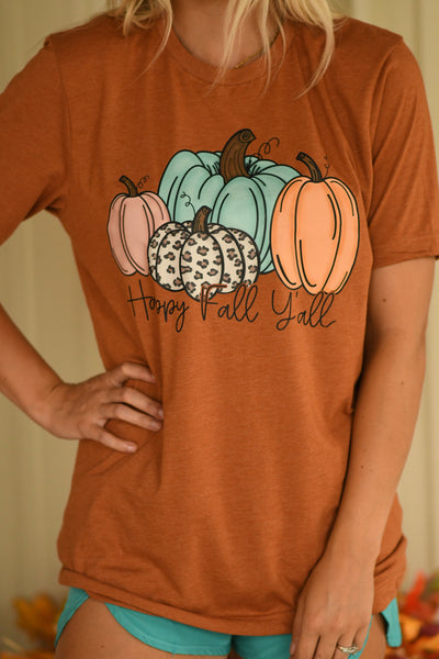 Happy Fall Y'all pastel pumpkin tee