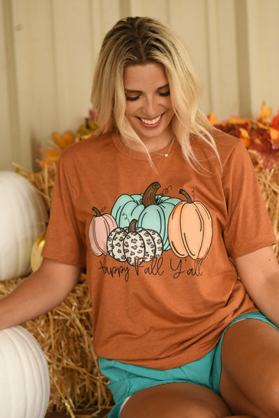 Happy Fall Y'all pastel pumpkin tee