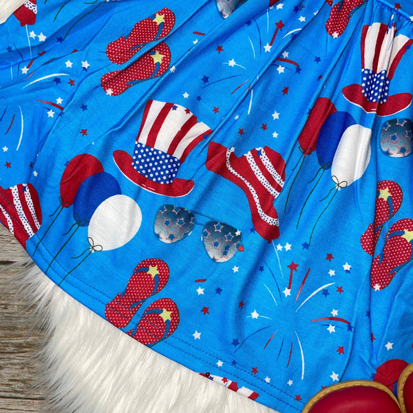 Americana Balloons and Fireworks Printed Flutter Sleeve Dress