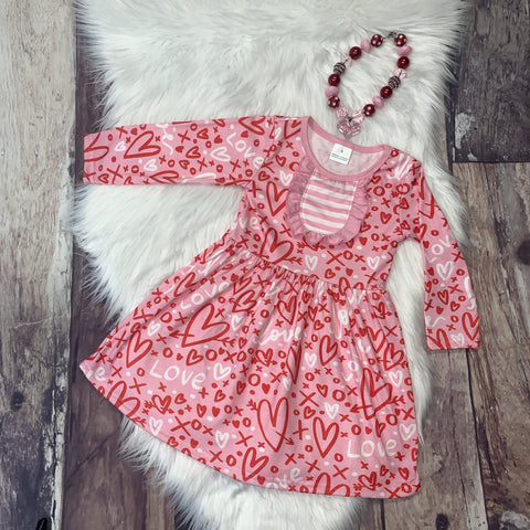 Hearts X O Ruffle Long Sleeve Dress