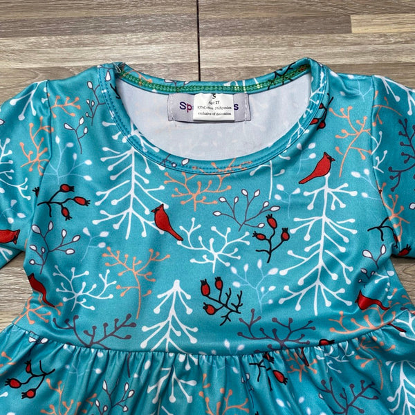 Song Birds in the Snow Twirly Dress (CC5904)-Dresses-Sparkledots-sparkledots