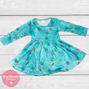 Song Birds in the Snow Twirly Dress (CC5904)-Dresses-Sparkledots-sparkledots