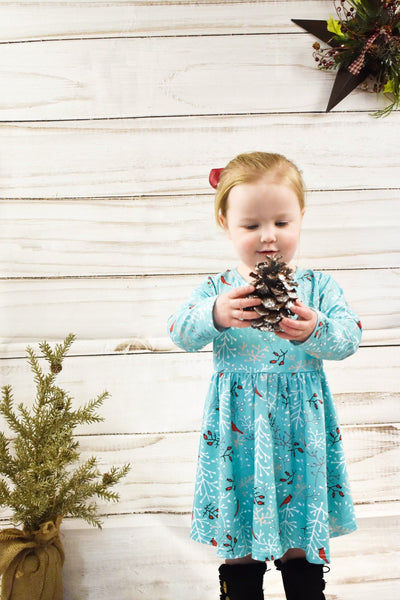 Song Birds in the Snow Twirly Dress (CC5904)-Dresses-Sparkledots-sparkledots